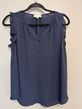 LOFT Navy Sleeveless Ruffle top